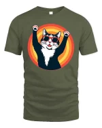 Cool Cat Sunglasses Graphic T-Shirt Retro Funny Pet Tee - military green t-shirt on white background
