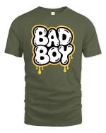 Bad Boy Graphic T-Shirt Bold Streetwear Drip Style Tee - military green t-shirt on white background