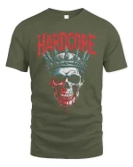 Hardcore Skull Crown Graphic T-Shirt Dark Gothic Style Tee - military green t-shirt on white background