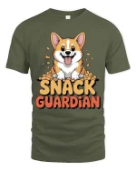 Snack Guardian Corgi Graphic T-Shirt Funny Dog Lover Tee - military green t-shirt on white background