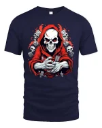 Grim Reaper Skull Graphic T-Shirt Dark Gothic Horror Tee - navy t-shirt on white background