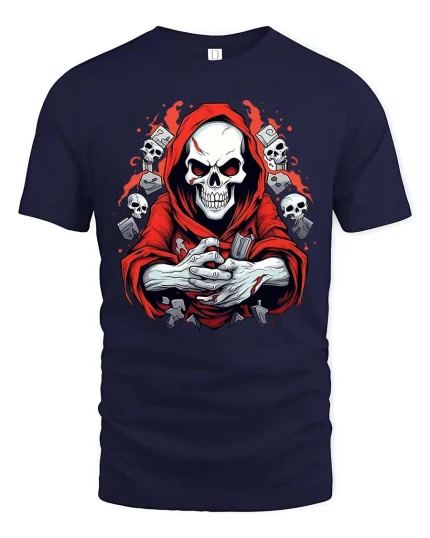 Grim Reaper Skull Graphic T-Shirt Dark Gothic Horror Tee - navy t-shirt on white background