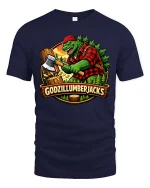 Godzillumberjack Graphic T-Shirt Funny Lumberjack Monster - navy t-shirt on white background