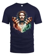 Jesus Faith Graphic T-Shirt Spiritual Christian Art Worship - navy t-shirt on white background