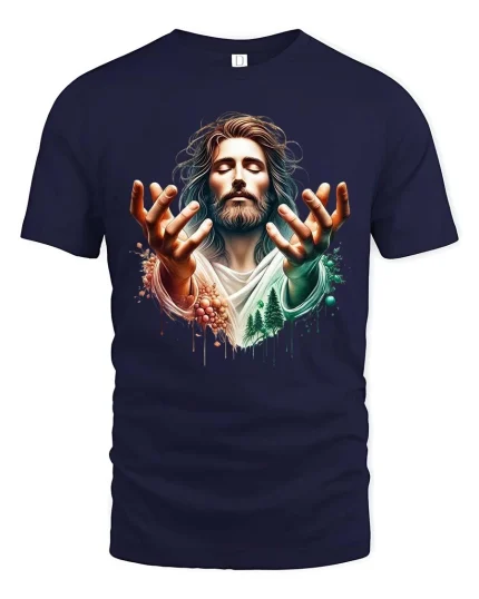 Jesus Faith Graphic T-Shirt Spiritual Christian Art Worship - navy t-shirt on white background