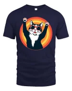 Cool Cat Sunglasses Graphic T-Shirt Retro Funny Pet Tee - navy t-shirt on white background