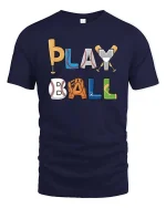 Play Ball Baseball Graphic T-Shirt Funny Sports Fan Tee - navy t-shirt on white background