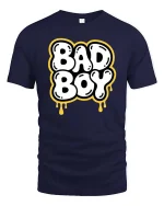 Bad Boy Graphic T-Shirt Bold Streetwear Drip Style Tee - navy t-shirt on white background