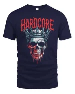 Hardcore Skull Crown Graphic T-Shirt Dark Gothic Style Tee - navy t-shirt on white background