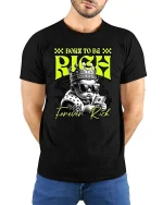 Born To Be Rich Baby Graphic T-Shirt Funny Money Street Tee - model wearing black tee with hands behind back