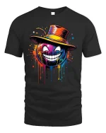 Colorful Grinning Pumpkin T-Shirt Halloween Street Art - black t-shirt on white background