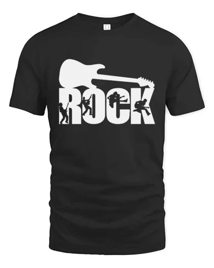 Rock Guitar T-Shirt Music Lover Band Graphic Tee Cool - black t-shirt on white background
