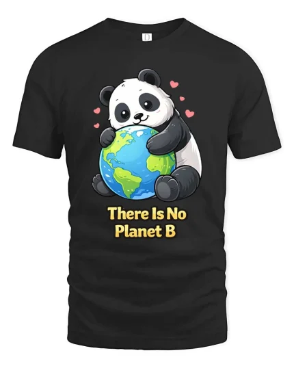 Planet Earth Panda T-Shirt Cute Eco Friendly Graphic Tee - black t-shirt on white background