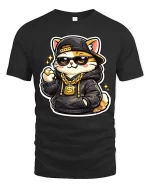 Cool Cat T-Shirt Streetwear Hip Hop Kitten Graphic Tee - black t-shirt on white background