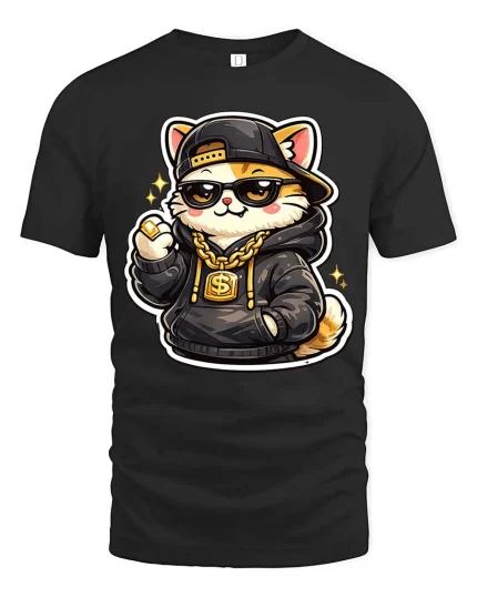 Cool Cat T-Shirt Streetwear Hip Hop Kitten Graphic Tee - black t-shirt on white background