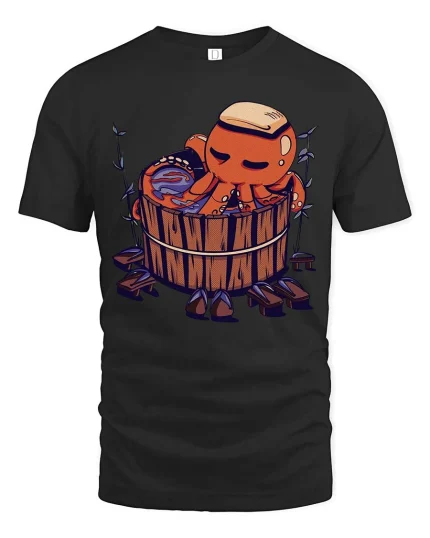 Cute Octopus Spa T-Shirt Funny Relax Bath Graphic Tee - black t-shirt on white background