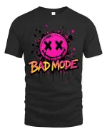 Bad Mode Smiley T-Shirt Neon Streetwear Graphic Tee - black t-shirt on white background