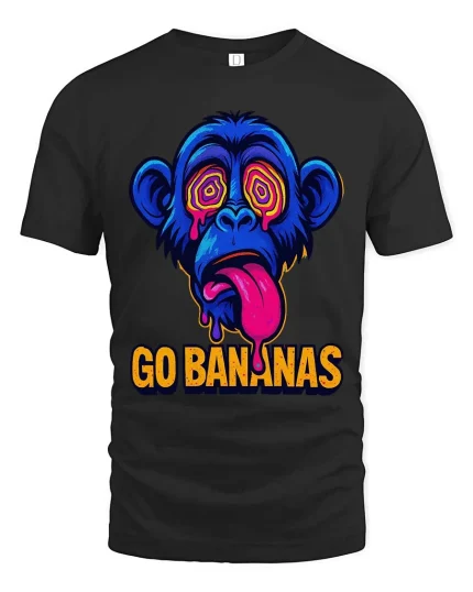 Go Bananas Monkey T-Shirt Funny Neon Graphic Tee Cool - black t-shirt on white background