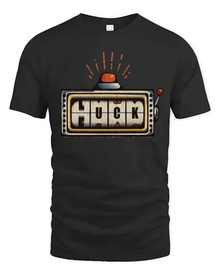 Funny Slot Machine T-Shirt Lucky Humor Graphic Tee - black t-shirt on white background