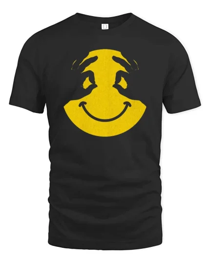 Smiley Face Hands T-Shirt Cool Minimal Graphic Tee Fun - black t-shirt on white background