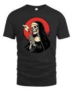 Smoking Grim Reaper T-Shirt Dark Gothic Skull Graphic - black t-shirt on white background