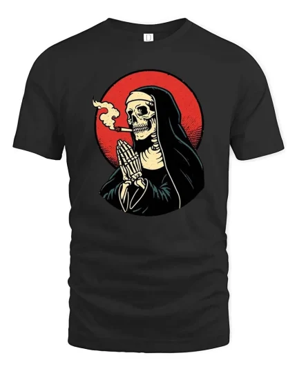 Smoking Grim Reaper T-Shirt Dark Gothic Skull Graphic - black t-shirt on white background