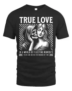 True Love Skull Couple T-Shirt Gothic Romantic Graphic - black t-shirt on white background