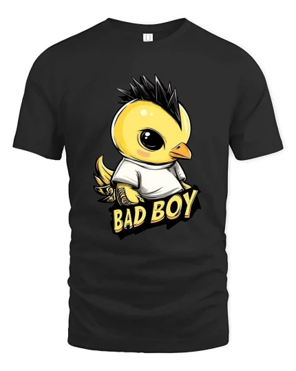 Bad Boy Chick T-Shirt Cute Punk Chicken Graphic Tee - black t-shirt on white background