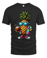 Cool Pineapple T-Shirt Tropical Summer Graphic Tee Fun - black t-shirt on white background