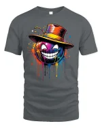 Colorful Grinning Pumpkin T-Shirt Halloween Street Art - gray t-shirt on white background