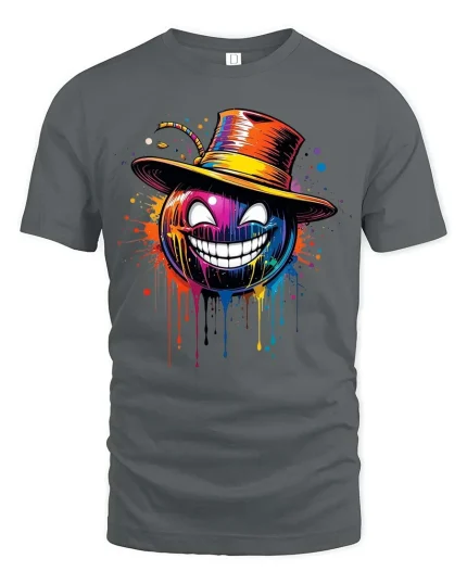 Colorful Grinning Pumpkin T-Shirt Halloween Street Art - gray t-shirt on white background