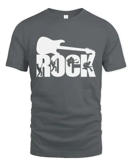 Rock Guitar T-Shirt Music Lover Band Graphic Tee Cool - gray t-shirt on white background
