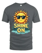 Shine On Sun T-Shirt Positive Summer Graphic Tee Fun - gray t-shirt on white background