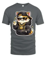 Cool Cat T-Shirt Streetwear Hip Hop Kitten Graphic Tee - gray t-shirt on white background