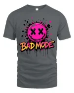 Bad Mode Smiley T-Shirt Neon Streetwear Graphic Tee - gray t-shirt on white background