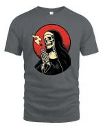 Smoking Grim Reaper T-Shirt Dark Gothic Skull Graphic - gray t-shirt on white background