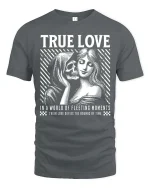 True Love Skull Couple T-Shirt Gothic Romantic Graphic - gray t-shirt on white background