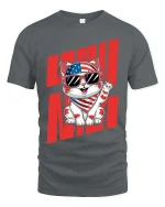 USA Cat T-Shirt Patriotic Funny Kitten Graphic Tee - gray t-shirt on white background