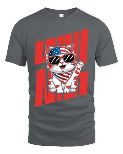 USA Cat T-Shirt Patriotic Funny Kitten Graphic Tee - gray t-shirt on white background