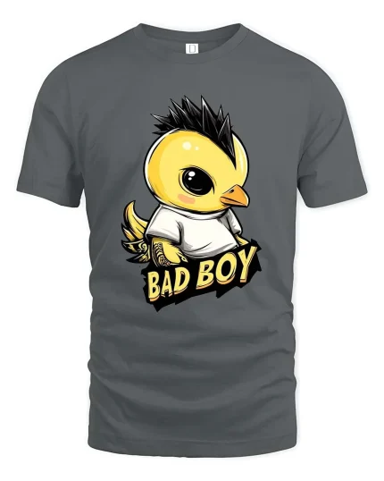 Bad Boy Chick T-Shirt Cute Punk Chicken Graphic Tee - gray t-shirt on white background