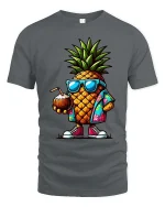 Cool Pineapple T-Shirt Tropical Summer Graphic Tee Fun - gray t-shirt on white background