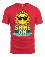 Shine On Sun T-Shirt Positive Summer Graphic Tee Fun - red t-shirt on white background