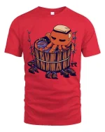 Cute Octopus Spa T-Shirt Funny Relax Bath Graphic Tee - red t-shirt on white background