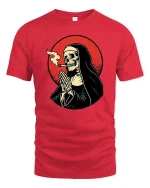 Smoking Grim Reaper T-Shirt Dark Gothic Skull Graphic - red t-shirt on white background