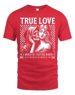 True Love Skull Couple T-Shirt Gothic Romantic Graphic - red t-shirt on white background