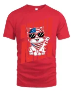 USA Cat T-Shirt Patriotic Funny Kitten Graphic Tee - red t-shirt on white background