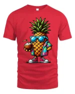 Cool Pineapple T-Shirt Tropical Summer Graphic Tee Fun - red t-shirt on white background