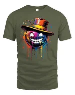 Colorful Grinning Pumpkin T-Shirt Halloween Street Art - military green t-shirt on white background
