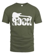 Rock Guitar T-Shirt Music Lover Band Graphic Tee Cool - military green t-shirt on white background