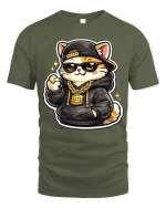 Cool Cat T-Shirt Streetwear Hip Hop Kitten Graphic Tee - military green t-shirt on white background